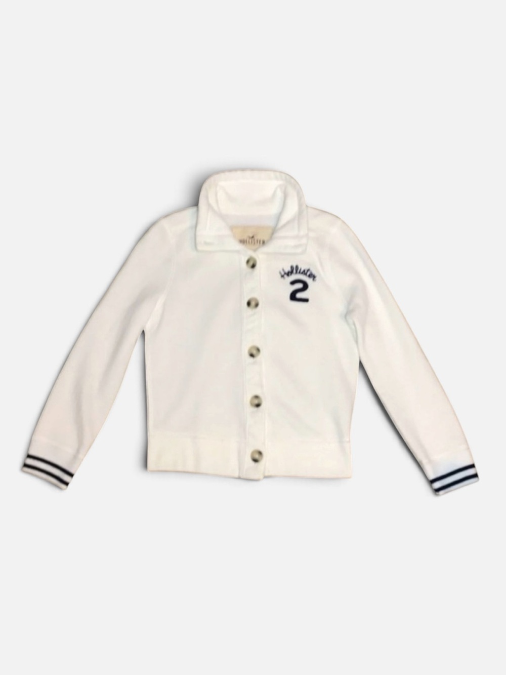 Hollister Fleece Button Front Logo Sweater in Cream Size XS